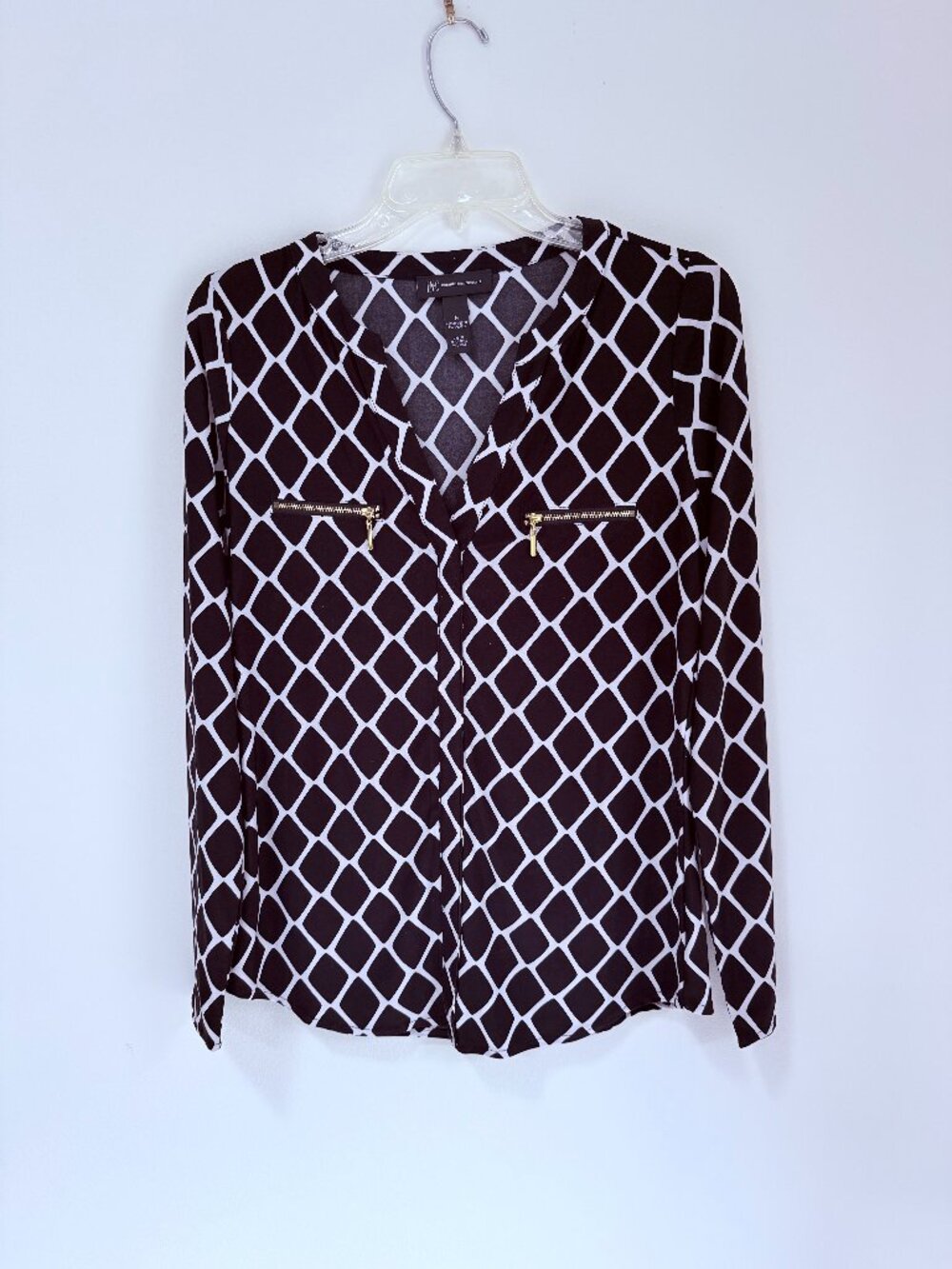 INC Black and White Geometric Print Sz M Blouse